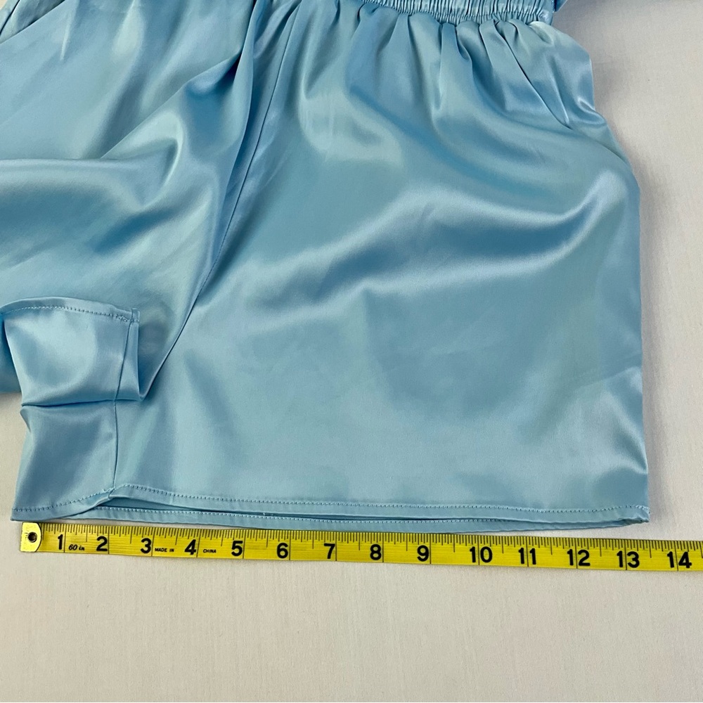 AKIRA women’s blue Slip satin Romper tie-front, elastic waist band Size S NWOT‎ - Picture 16 of 16